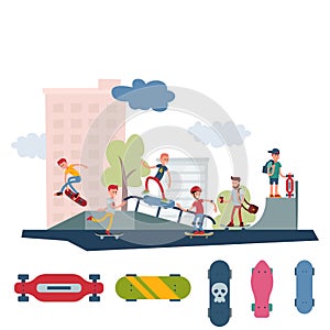 Skateboarder active people park sport extreme outdoor active skateboarding urban jumping tricks vector illustration.