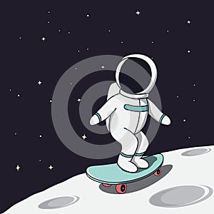 Skateboarder astronaut riding on skateboard