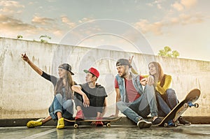 Skateboarder Couples made selfi photo