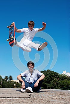 Skateboarder on a dangerous jump