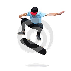 Skateboarder doing a jumping trick on skateboard. Low Poly