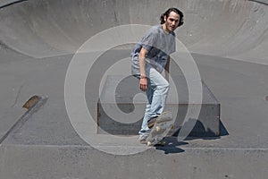 Skateboarder getting ready for action