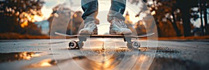 Skateboarder performing a trick on the ramp - adrenaline-filled extreme sports banner photo