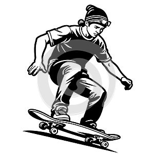 Skateboarder Performing Tricks in Dynamic Action Pose for Design