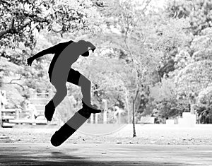 Skateboarder practicing jumps