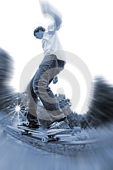 Skateboarder on rail