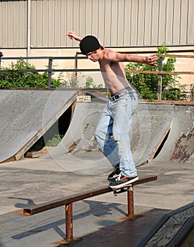 Skateboarder Rail Sliding