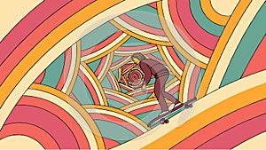Skateboarder riding dynamic abstract swirling pattern vector design Generative AI