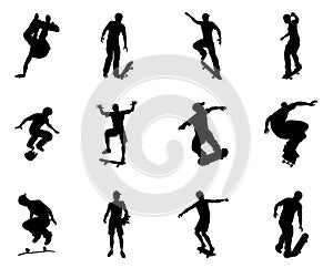 Skateboarder silhouette outlines