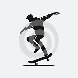 Skateboarder silhouette on a white background, skater boy icon, Vector illustration, generative ai