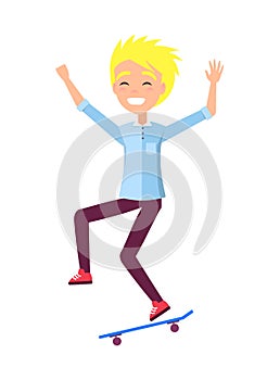 Skateboarder Smiling Blond Boy Vector Illustration