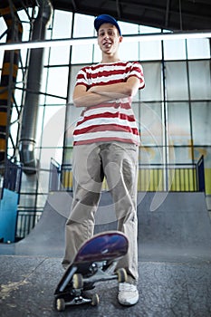 Skateboarder on stadium