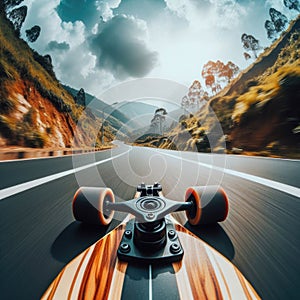 Skateboarder takes an exhilarating ride down a winding country road