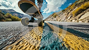 Skateboarder takes an exhilarating ride down a winding country road