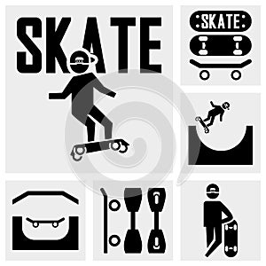 Skateboarders vector icons set on gray