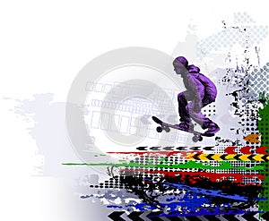 Skateboarding background. Extreme sports illustration with guy skater