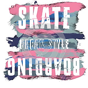 Skateboarding city art. Street graphic style SK8. Fashion stylish print.