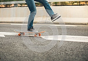 Skateboarding on city street