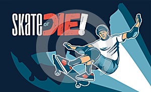 Skateboarding Colored Hand Drawn Illustration