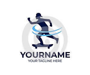 Skateboarding and man skateboarder, logo template. Street active sport, vector design