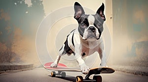 Skateboarding Paws: A Boston Terrier Masters the Art of Riding with Playful Flair