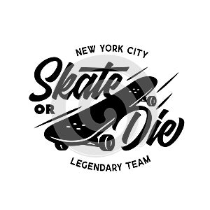 Skateboarding t-shirt design. Vector vintage illustration.