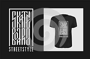 Skateboarding t shirt print vector design. Creative saying for black apparel mock up. Slavic authentic inscription.