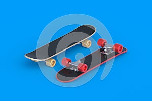 Skateboards on blue background