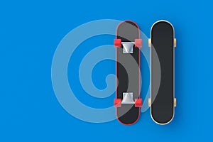 Skateboards on blue background