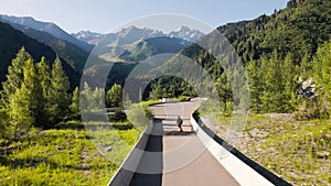 Skatebording at longboard in the mountain road