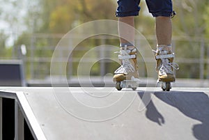 Skater in aggressive in-line rollerblades