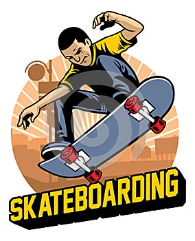Skater do the skateboard jumping trick