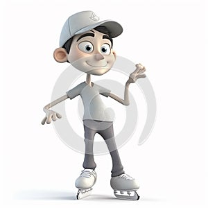 Skater, figure skater, boy skating, funny cute cartoon 3d illustration on white background, creative avatar