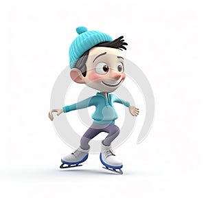 Skater, figure skater, boy skating, funny cute cartoon 3d illustration on white background, creative avatar