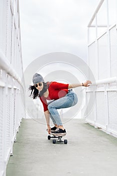 Skater Girl Practicing in the City