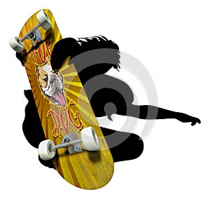 Skater silhouette with imprinted Skateboard