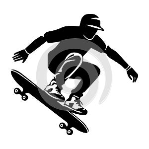 Skater silhouette isolated on white background. Skateboard. Vector illustration.