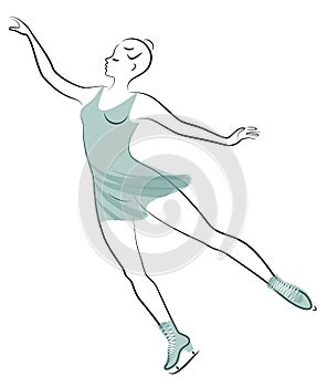Skater skates on ice. The girl is beautiful and slender. Lady athlete, figure skater. Vector illustration.
