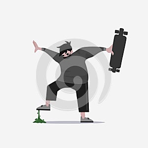 Skater trample coronavirus. Quarantine. Isolation. Flat cartoon vector illustration