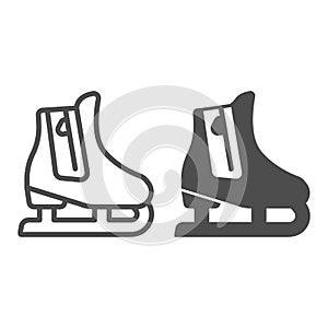 Skates line and solid icon, Winter season concept, Skating sign on white background, Hockey skates symbol in outline