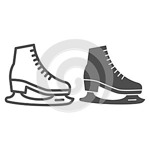 Skates line and solid icon, World snow day concept, Skating sign on white background, Hockey skates symbol in outline