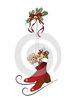 Skates in red with christmas presents photo