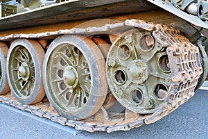 Skating rinks and caterpillar medium tank T-34 close-up