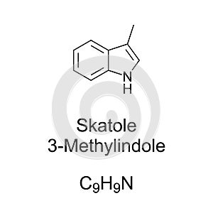 Skatole, 3-methylindole, chemical formula and skeletal structure