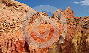 Skazka canyon in Kyrgyzstan with colourful sandstone rocks,Issyk