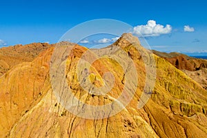 Yellow mountain valley canyon in Kirgyzstan photo