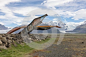 Skeidara Bridge Monument Iceland, remains of bridge after glacial outburst photo