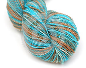 Skein of blue and brown yarn