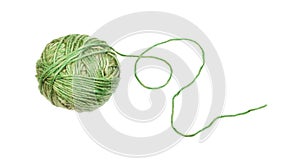 skein of greenish yellow yarn with unwound tail