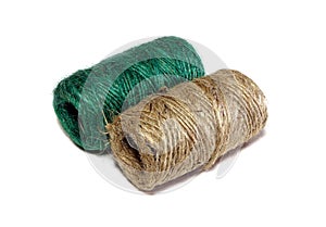 Skein of linen string, cord isolated. Coil of twine. Jute rope. Hemp thread. Rope isolated